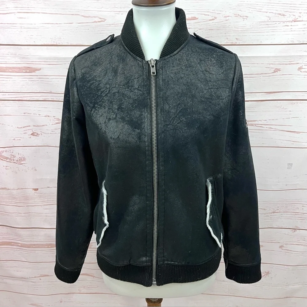 Chaser Plush Shearling Sherpa Lined Faux Leather Cozy Bomber Jacket
